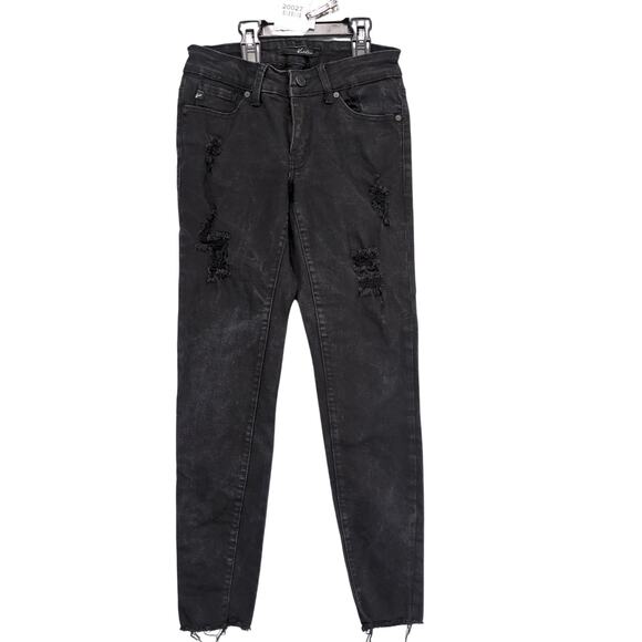 Kancan June Low Rise Ankle Skinny Black Jeans, Raw Hem, Distressed, Size 5/26 - Picture 1 of 6